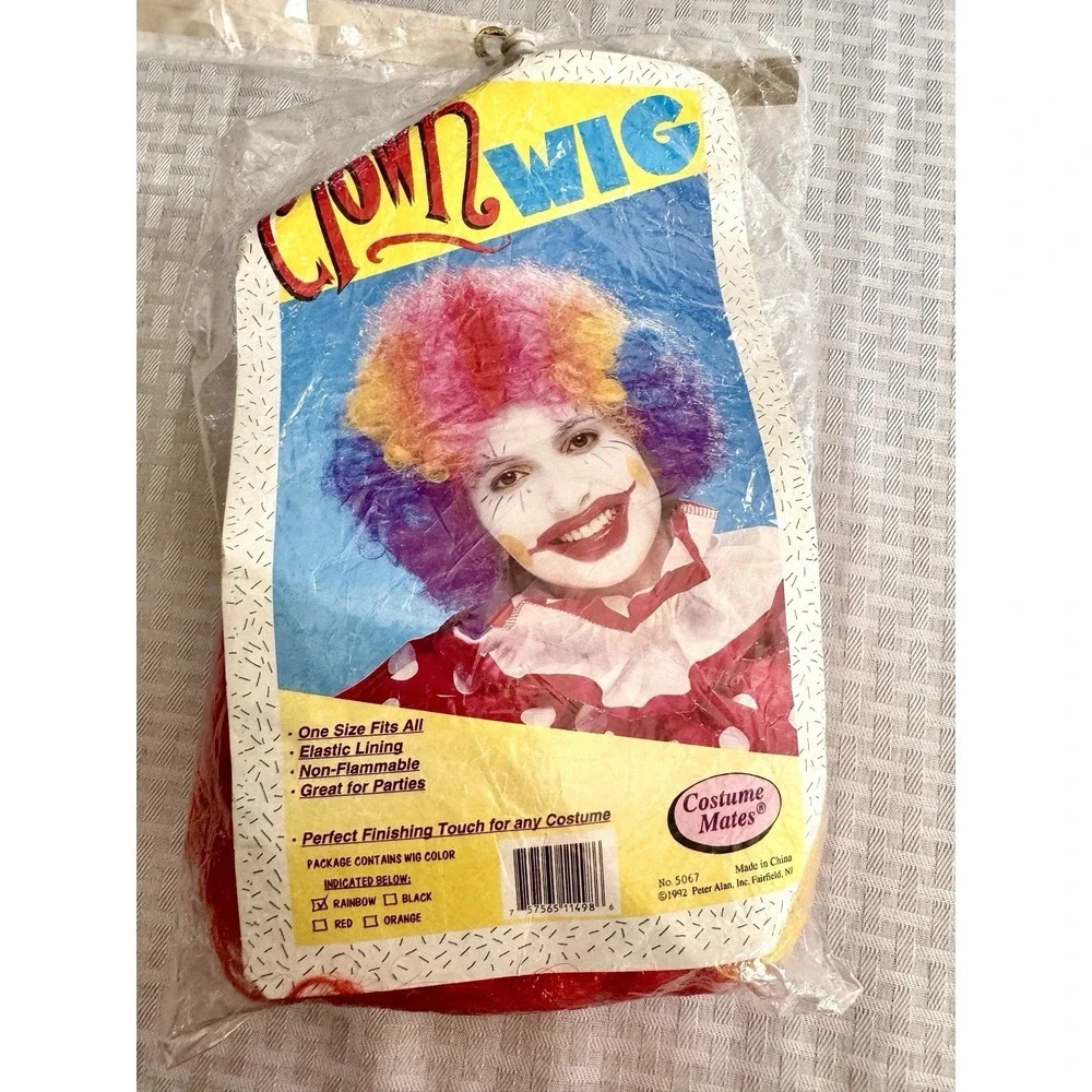 Vintage 1992 Costume Mates Rainbow Clown‎ Wig Afro Multi Color One Size 5067
